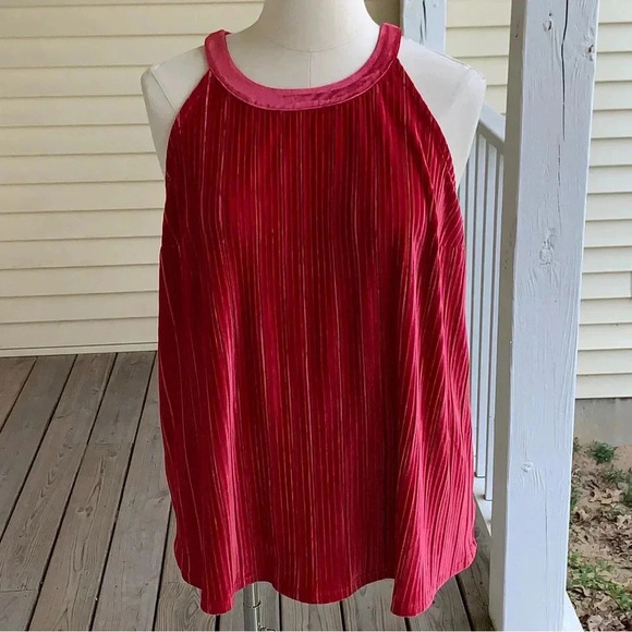 Torrid 2 Red Velvet Goddess Tank Plus 2X 18W 20W High Neck Top Pleated Regency - Picture 4 of 10
